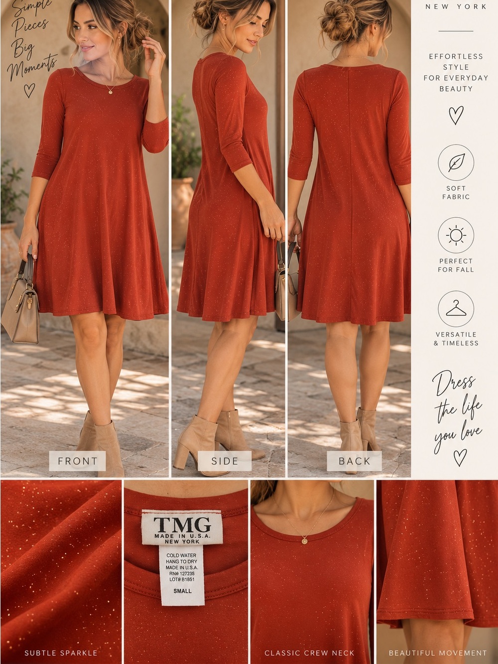 Women's Rust Sparkle A-Line Dress